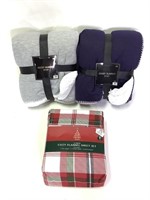 2 Jersey Blankets & 4 Piece Holiday Flannel Sheet