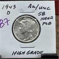 1943-D MERCURY SILVER DIME HIGH GRADE