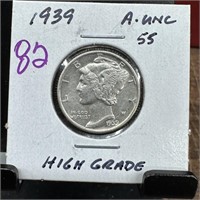 1939 MERCURY SILVER DIME HIGH GRADE