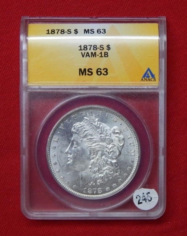 1878 S Morgan Silver Dollar ANACS MS63 VAM 1B