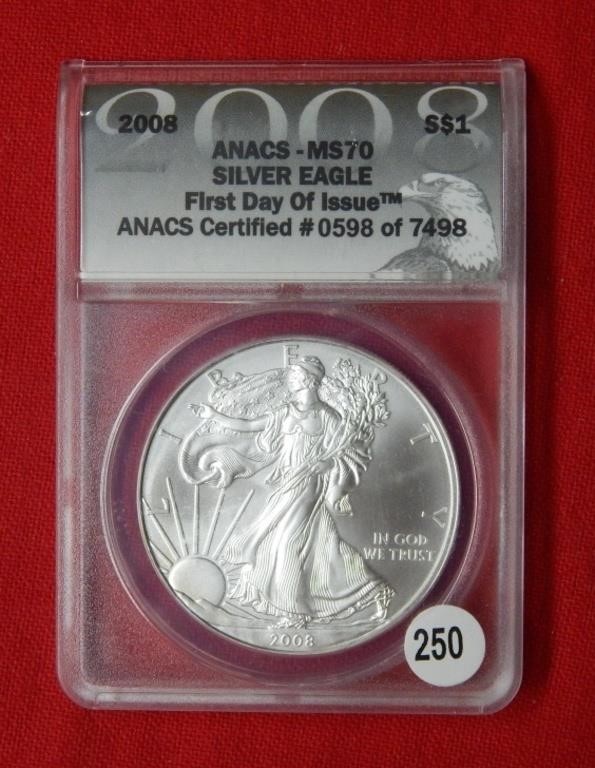 2008 American Eagle ANACS MS70 1 Ounce Silver