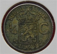 1942 S Netherlands Silver 1/4 Gulden