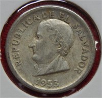 1953 El Salvador Silver 25 Centavos