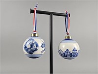 2 Vintage Delft Blue Christmas Ball Ornaments
