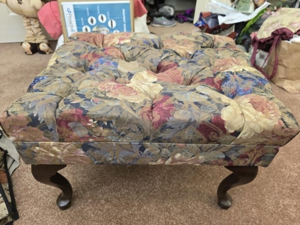 Upholstered mahogany foot stool