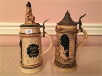 2 Unmatched pottery stein - relief, Germany,