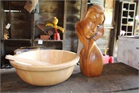 WOOD BOWL AND FIGURINE