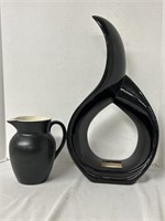 Black Ceramic Art Sculpture With Pitcher