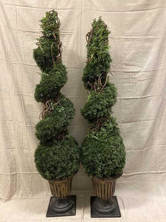 Pair of Artificial Spiral Topiary