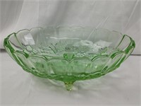 GREEN  INDIANA GLASS FOOTED FRUIT BOWL