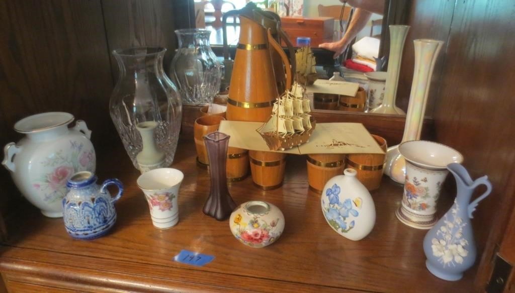 Pitcher & cups, vases, misc