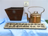 Copper Tea Kettle, Primitive Wood Box w/ Handle &