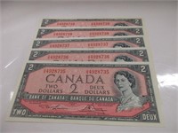 FINE 1954 IN SEQUENCE CANADA $2 DOLLAR BANK NOTES