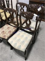 Set of 4 chairs, Rose-carved wood, 1 missing seat