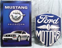 2- METAL FORD MOTORS & MUSTANG SIGNS