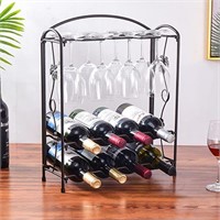 Countertop Wine Rack w Glass Holder for 8 Bottles