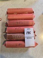 6 rolls of pennies marked 1940s