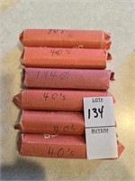 6 rolls of pennies marked 1940s
