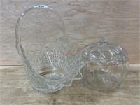 Glass basket and pumpkin bowl with lid