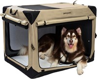42 Inch Collapsible Dog Crate with Curtains Beige