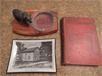 bear ashtray,lodge plate & whitcomb riley book