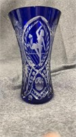 Cobalt Blue Etched Crystal Ballerina Vase.