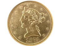 1873 $5 Gold Half Eagle ANACS AU53 CL 3