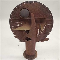 Brutalist metal torch-cut sculpture - 26" diameter