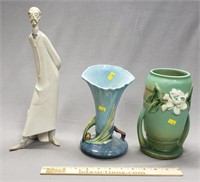 LLadro Doctor Figurine & 2 Roseville Vases