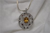 Sterling Silver Necklace w/ Citrine & Garnets