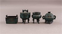 Chinese Bronze Archaic Jar & Pot Miniatures 4pc