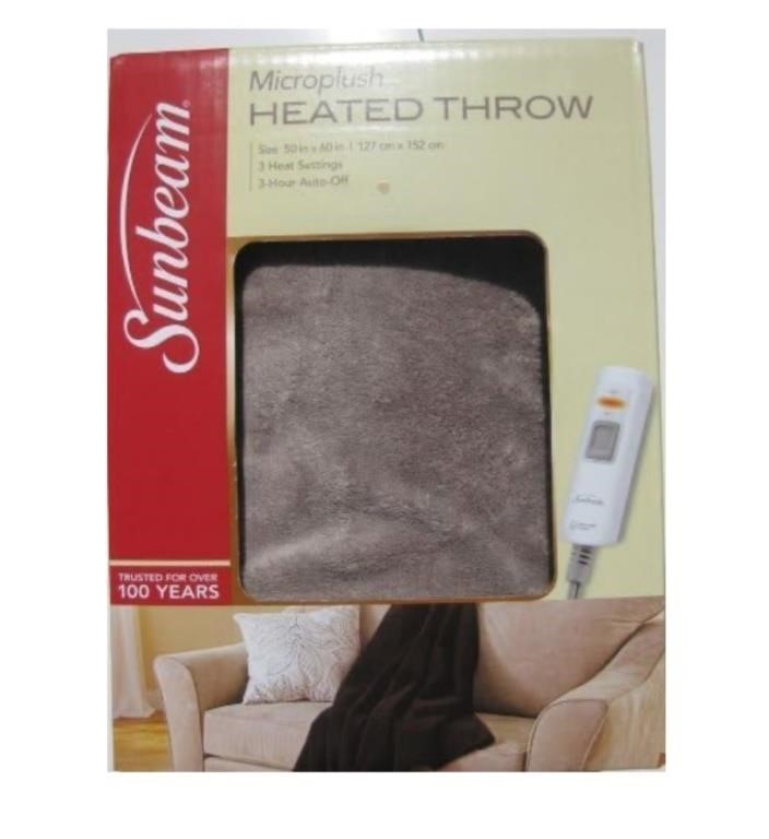 Sunbeam Microplush Heated Electric Throw - Tan