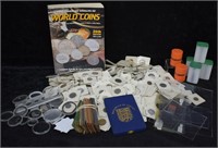 6.8 Lbs Attributed World Coins, Book & Supplies
