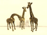 3 Vintage Brass Giraffe Sculptures. 12in. H