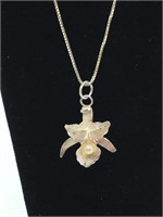 925 Orchid Broach w/ Pearl on Sterling Chain