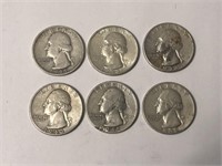 Lot of 6 Silver Washington Quarters