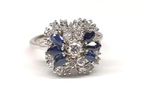 18K Diamond & Sapphire Cluster Ring (sz 6.5)
