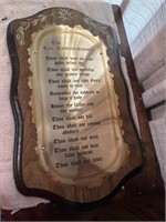 Ten Commandments sign with antique tool box
