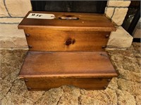 Small wooden step stool with wooden side table
