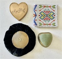 Vintage compacts, ring box, beaded wallet