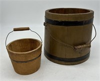 Vintage Wooden Buckets w/Handles - Large, Small