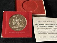 1974 Silver $10.00 Coin from Trinidad and Tobago