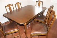 Wooden Table & 6 Chairs 60x42x29H, 3 Leafs 12"