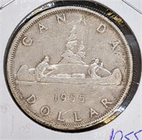 1955 Canadian Silver $1 Dollar Coin