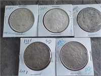5 Morgan Silver Dollars EA Each x 5, 1800, 81,