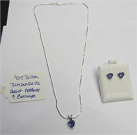 925 Silver Tanzanite CZ Heart Necklace & Earrings