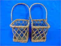 Wicker Basket Candle Holders With Glass Inserts
