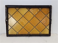 EARLY LEADED STAINED GLASS WINDOW - 26.5" X 18.5"
