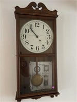 Early Oak Cased Hanging wall clock with key