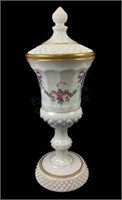 Bristol Milk Glass Hand Painted Lidded Urn